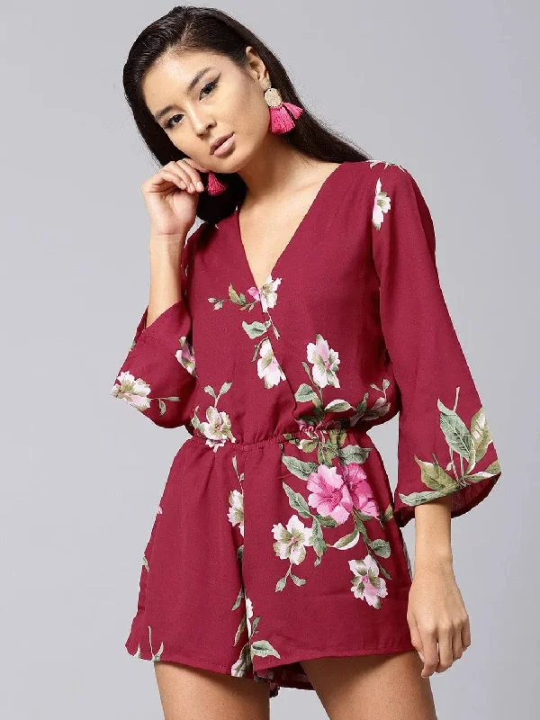 Women Printed Maroon Jumpsuits & Sets Lace jumpsuit, Elegant, Feminine, Chic