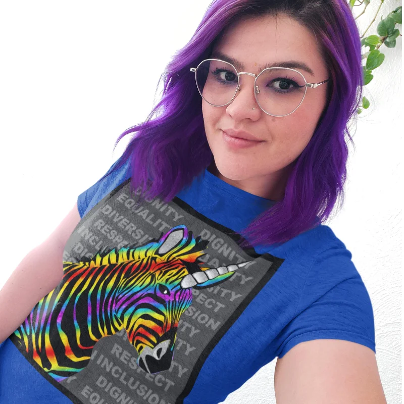 65 MCMLXV Unisex LGBT Rainbow Zebra Unicorn Diversity Design Graphic T-Shirt-- Denim Fabric Leather Fabric Suede Fabric