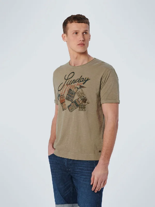 T-Shirt Crewneck Print Garment Dyed-- Fitted T-Shirt Seamless Stretchy