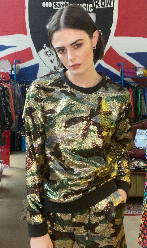 Any Old Iron Camo Sweatshirt Hoodie with Mock Neck Collared Structured