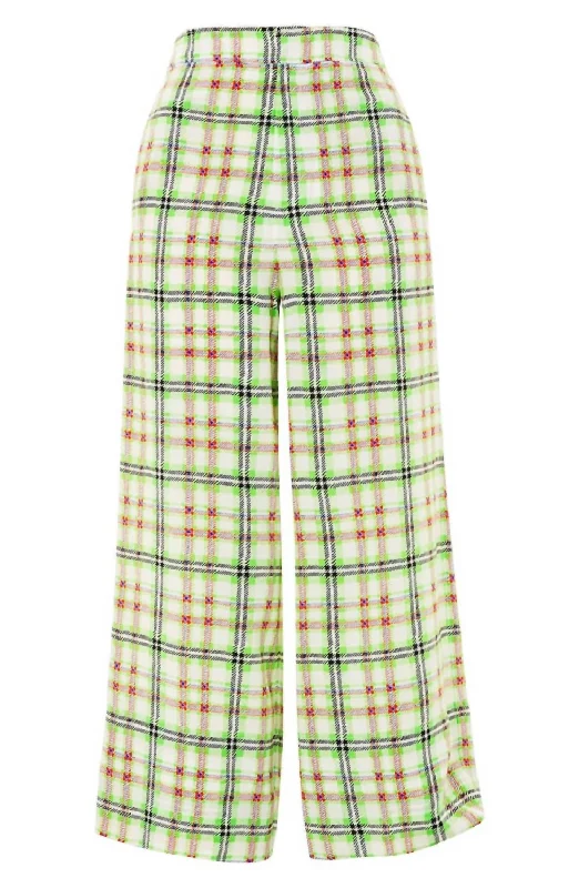 Gingham Print High Rise Silk Pants In Multicolor Wide-Legged Palazzos