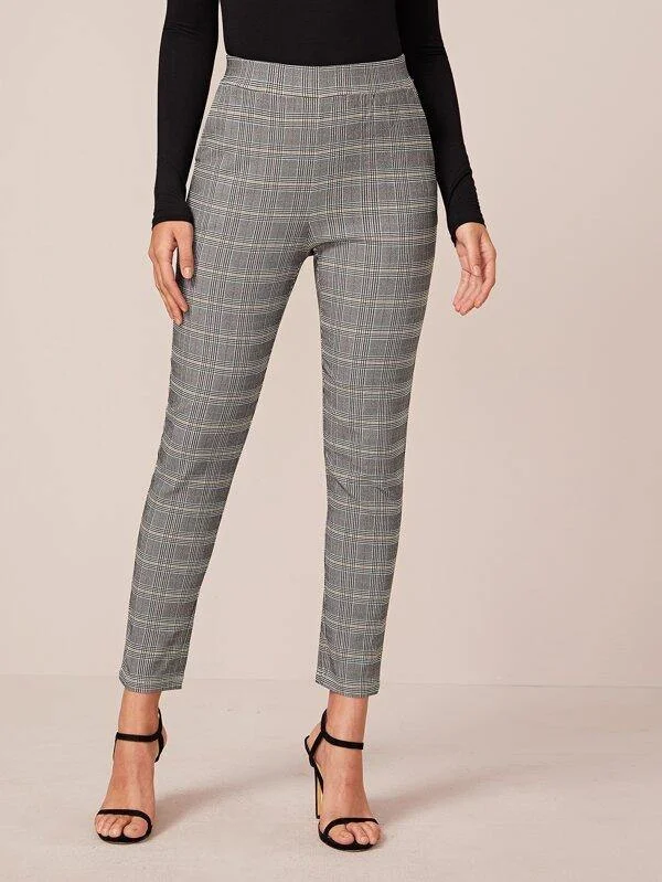 Elastic Waist Plaid Pants Stylish Paperbag Waist Pants