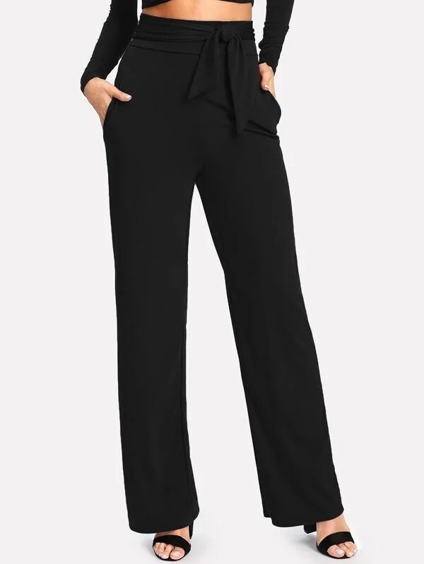 Self Tie Wide Leg Pants Soft Sweatpants Style