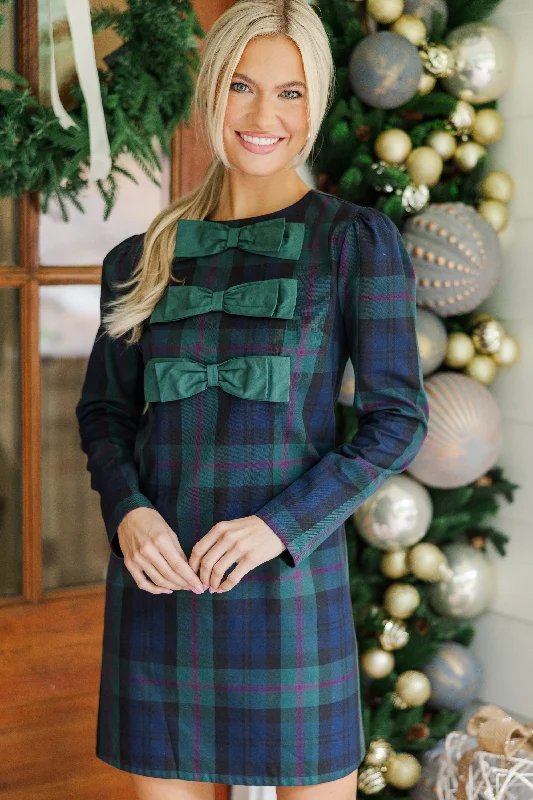 Warmest Wishes Navy Blue Plaid Dress Tunics Evening elegant