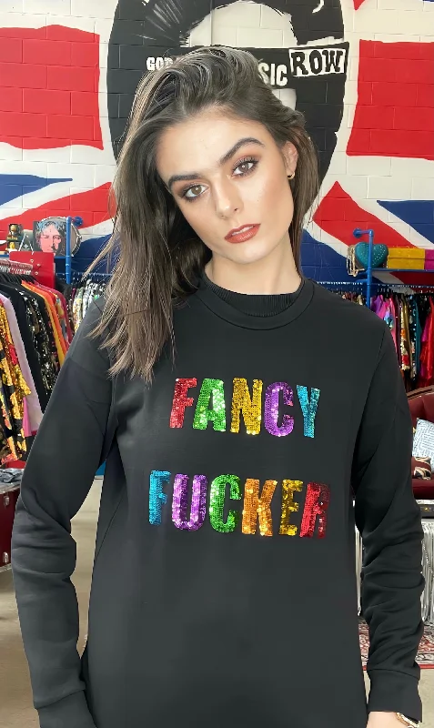 Any Old Iron Women's Fancy Fucker Sweatshirt Hoodie with Drop Shoulder Relaxed Streetwear