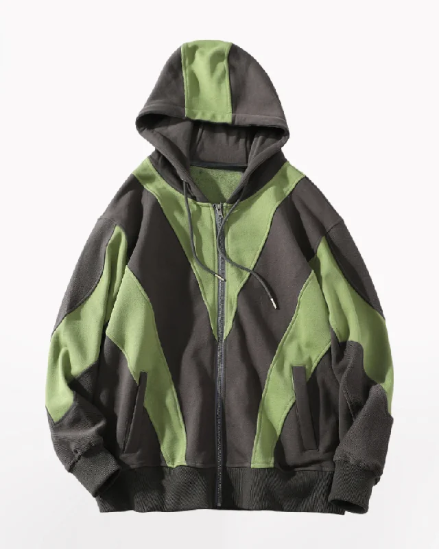 Streetwear Hip-Hop Patchwork Unisex Zip Up Hoodie Oversized Hoodie Comfort Casual