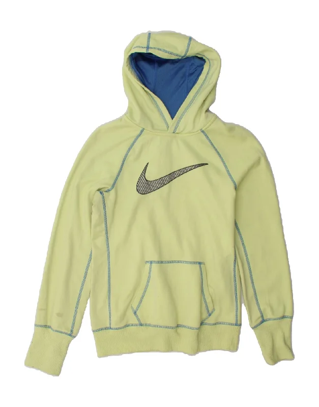 NIKE Womens Therma-Fit Graphic Hoodie Jumper UK 10 Small Yellow Polyester