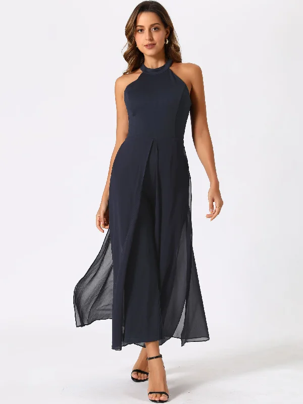 Sleeveless Halter Neck Belted Elegant Wedding Cocktail Dressy Jumpsuits Strapless jumpsuit, Sexy, Party wear, Trendy