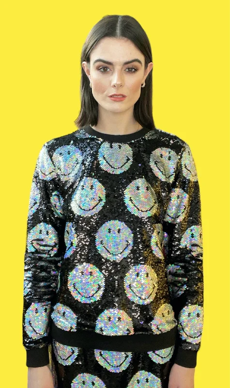 Any Old Iron x Smiley Iridescent Sweatshirt Hoodie with Exposed Zipper Edgy Industrial