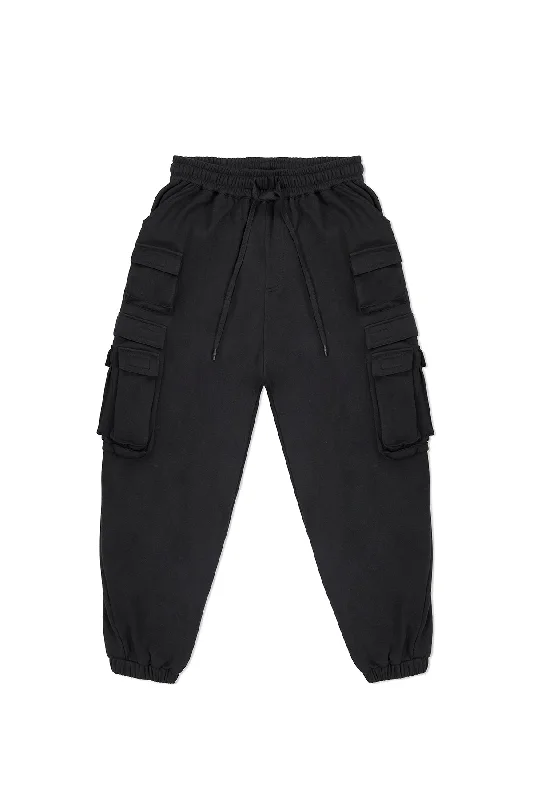 FLEECE CARGO PANTS IN BLACK Modern Bootcut Pants