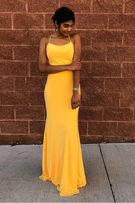 Mermaid Spaghetti Straps Floor-Length Yellow Sexy Prom Dress DMQ67 sweetheart Neckline Romantic