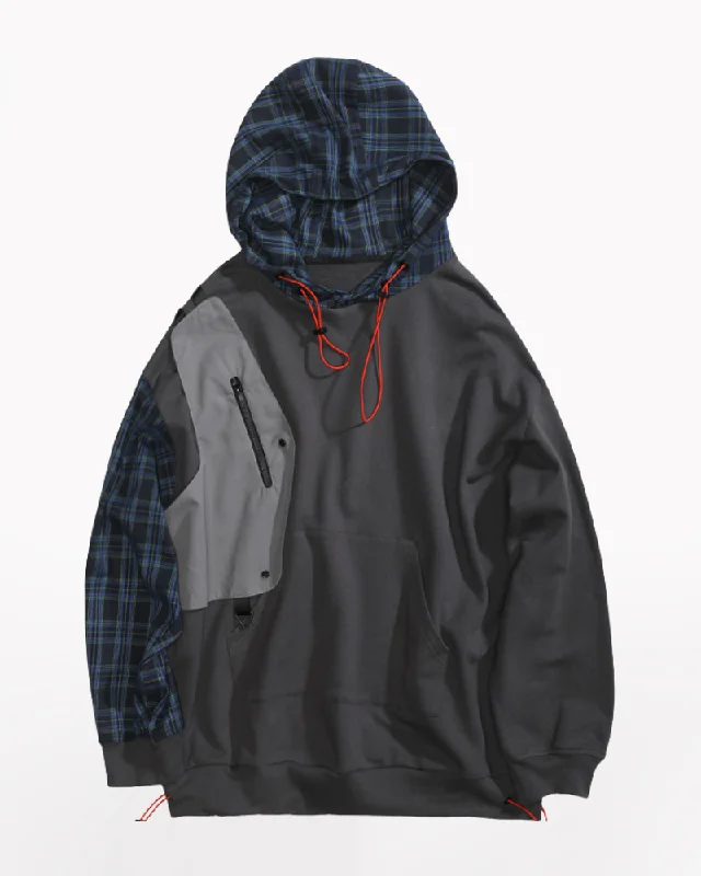 Streetwear Hip-Hop Plaid Patchwork Unisex Hoodie Graphic Hoodie Design Print