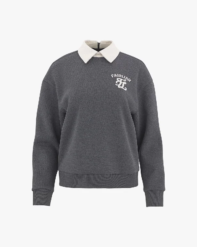 Color Collared Logo Sweatshirt - Grey Hoodie with Hem Ribbing Snug Secure