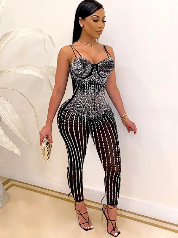 Sequin Diamond Sleeveless Bodycon Jumpsuits