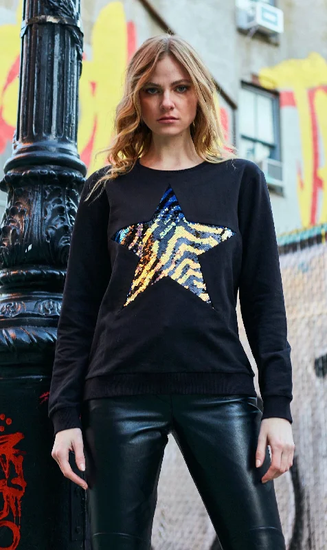 Any Old Iron Zebra Large Star Sweatshirt Hoodie with Drop Shoulder Relaxed Streetwear