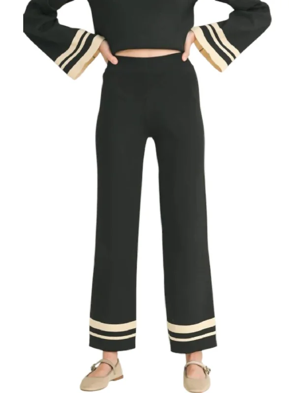 Mood Shift Stripe Detail Pants In Black/cream Elegant Palazzo Trousers