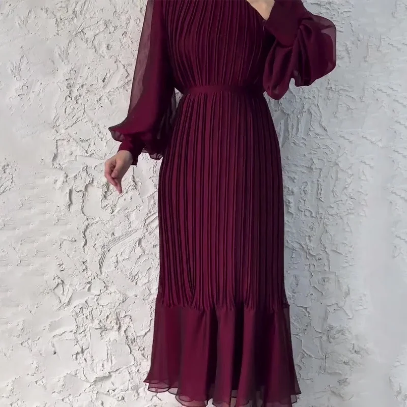Women's Long Sleeve Solid Color Modest Fashion Dress   502008 Tunics Versatile stylish