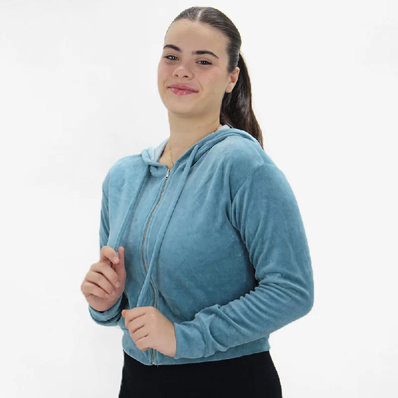 Women's Plain Solid Zipper Fly Hoodie,Aqua Hoodie with Cuffed Sleeves Snug Secure