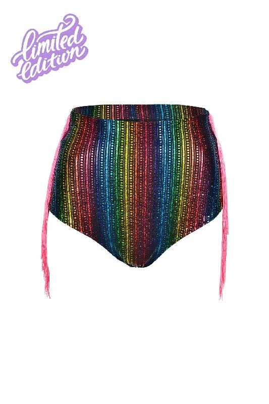 Taste The Rainbow Fringe Holographic Hot Pants - Limited Edition Fashionable Button-Up Pants