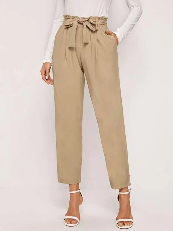 Self Tie Paperbag Waist Pants High-Waist Trousers