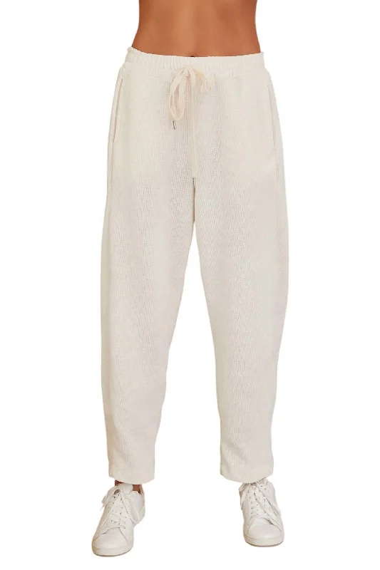 Waffle Drawstring Pants In Ivory Cozy Jogger Leggings