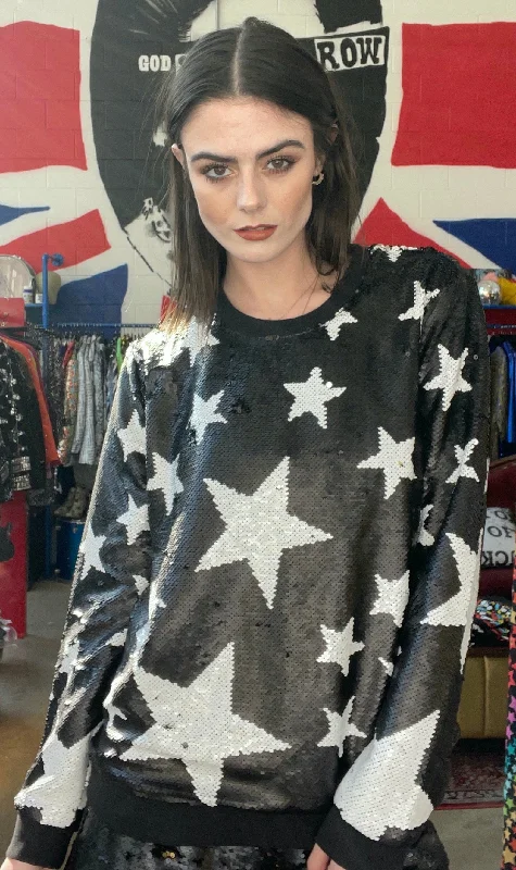 Any Old Iron Sparkle Star Sweatshirt Hoodie with Zipper Placket Modern Functional