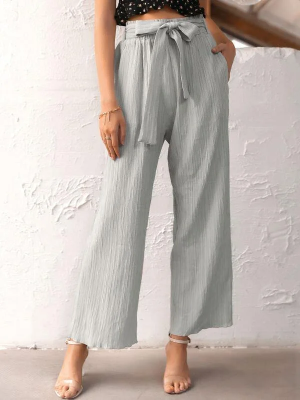 Simplee High Waist Pocket Side Belted Pants Fashionable Sporty Pants