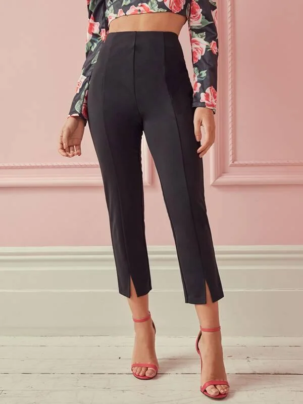 Zipper Side Seam Front Split Hem Tailored Pants Comfortable Fleece Pants