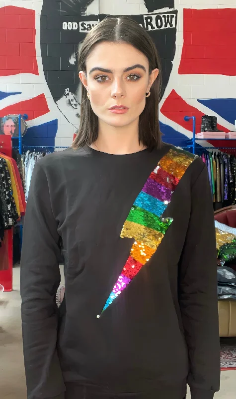 Any Old Iron Rainbow Silver Lightning Sweatshirt Hoodie with V-Neck Classic Versatile
