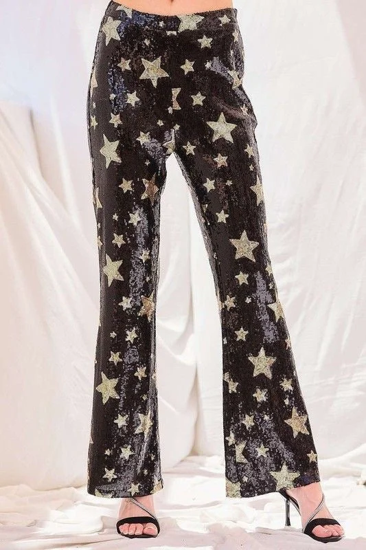 Star Sequin Wide Leg Pants Elegant Trouser Pants