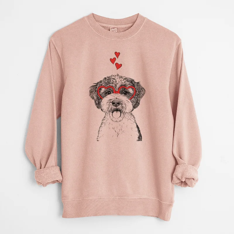 Valentine Bella the Cockapoo - Unisex Pigment Dyed Crew Sweatshirt Hoodie with Strings Custom Fit Adjustable