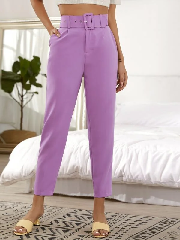 Self Tie Cropped Tailored Pants Chic Faux Leather Pants