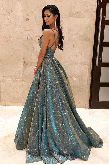 Charming V Neck Sparkly Long Prom Dresses with Pockets, Cross Back Evening Dresses DMQ87 Tunics Sale discount