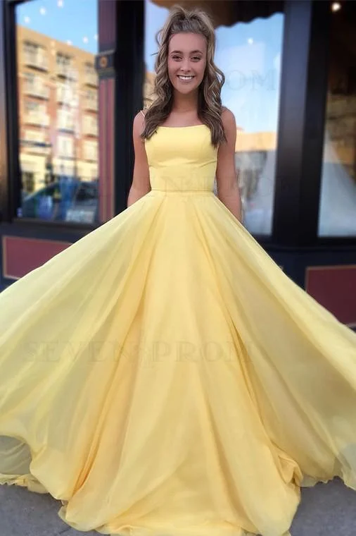 Yellow Long Chiffon A Line Prom Dresses 2020 with Lace Up Back DMS51 Tunics Seasonal trendy