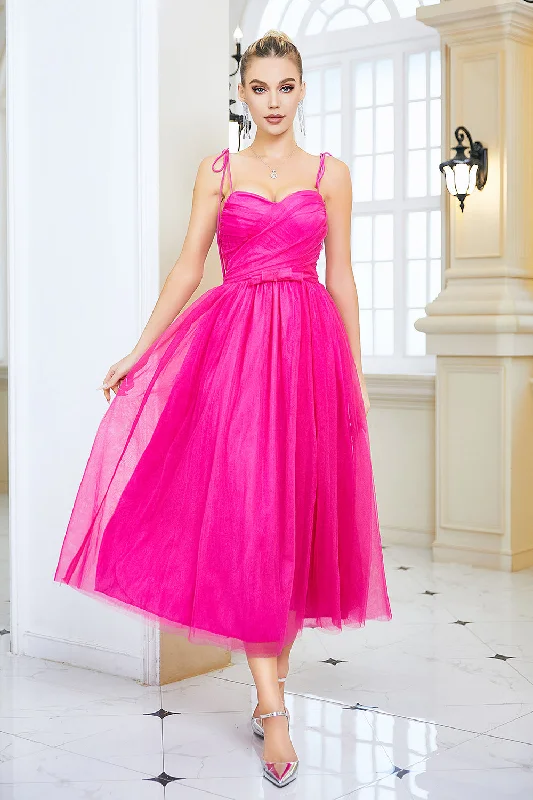 Fuchsia A Line Spaghetti Straps Prom Dress with Bow Tunics Essential wardrobe