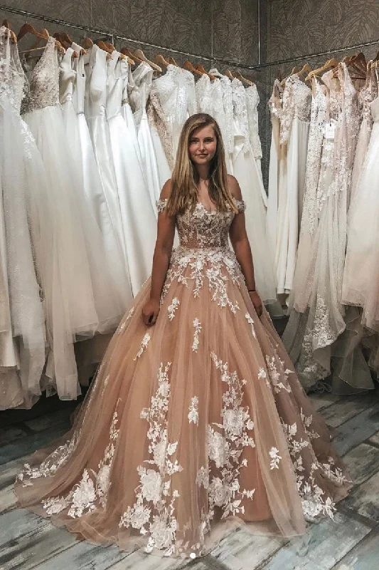 Ball Gown Off the Shoulder Lace Appliques Tulle Prom Dresses DMP99 Tunics Solid Classic
