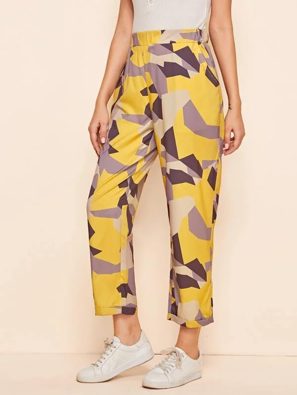 Geo Print Straight Leg Pants Formal Wide-Leg Pants