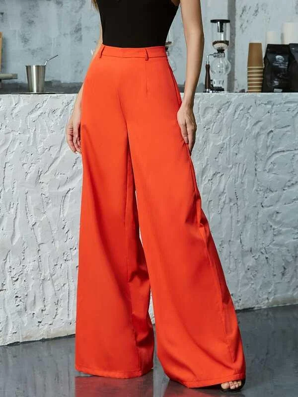 Double Crazy Zip Back Wide Leg Pants Slim-Fit Khaki Pants