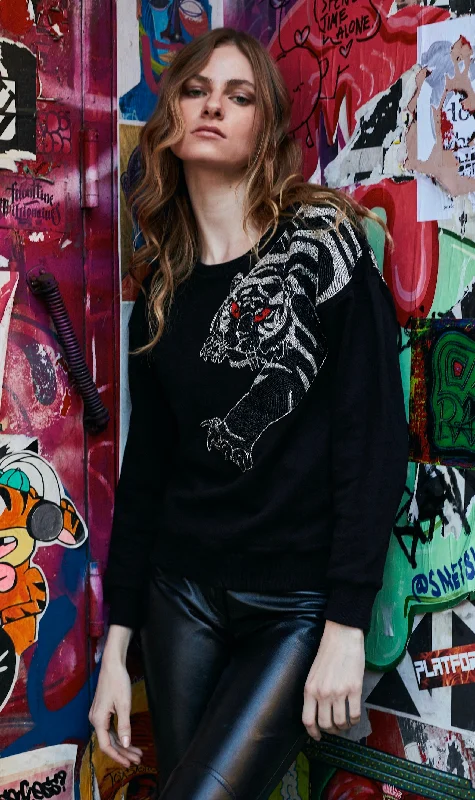 Any Old Iron Tiger Sweatshirt Hoodie with Ribbed Hem Stretchable Secure