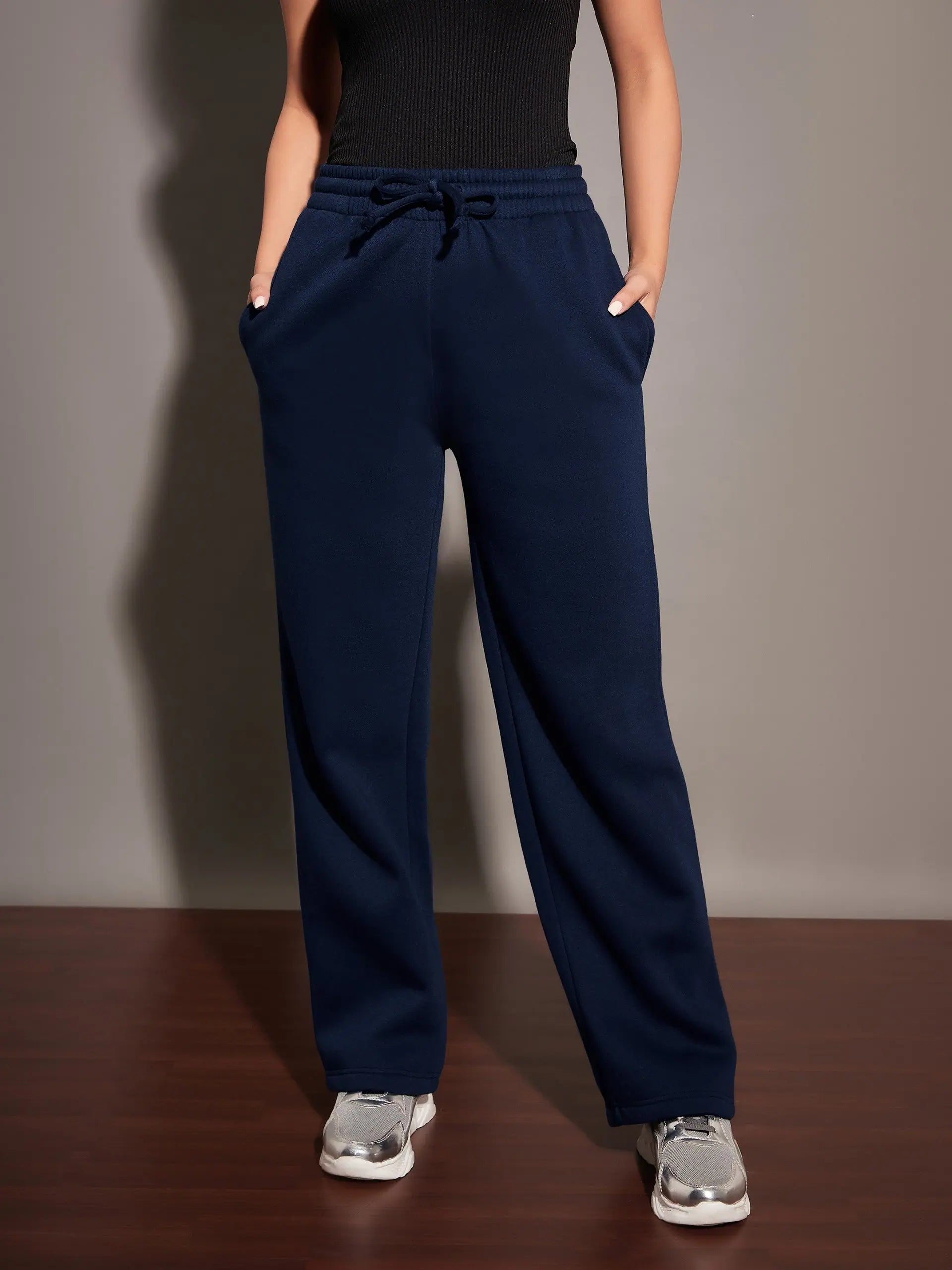 Women Navy Fleece Track Pants Soft Sweatpants Style