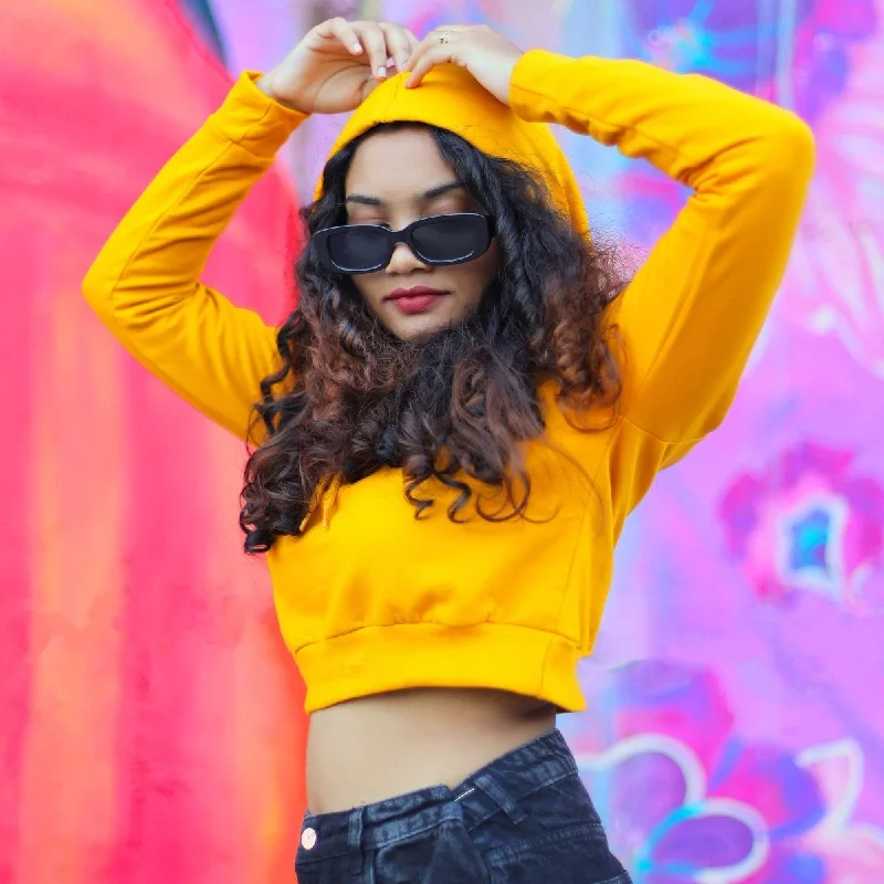 Mustard Yellow Crop Hoodie - Regular Fit - Plain Hoodie with Pastel Soft Subtle