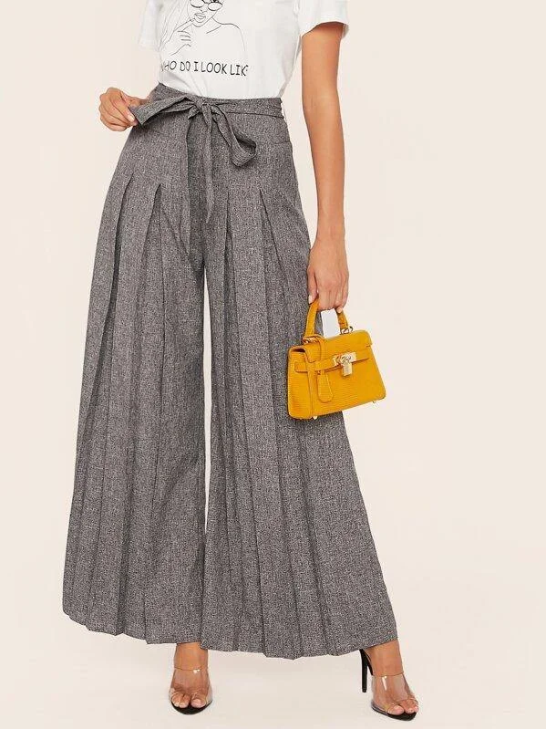 Boxy Pleated Palazzo Pants With Belt Relaxed Linen Pants