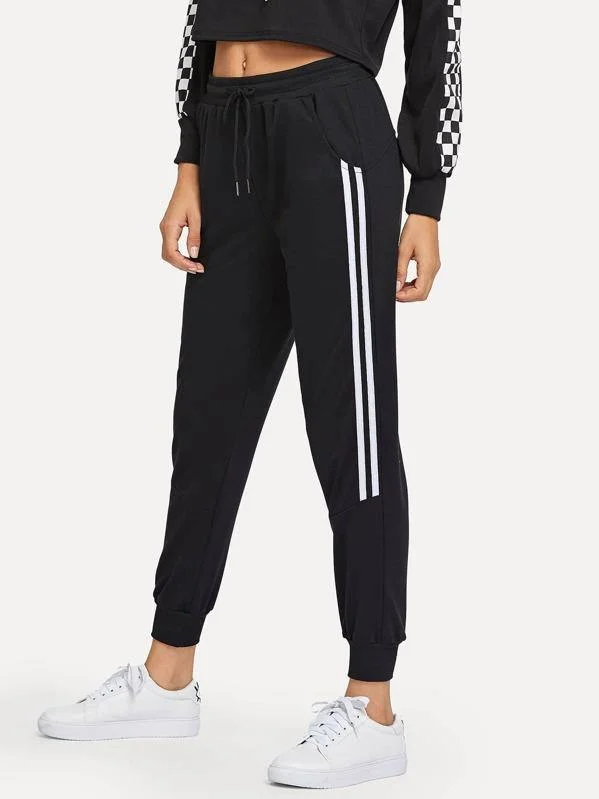 Drawstring Waist Contrast Trim Pants Comfortable Maternity Pants
