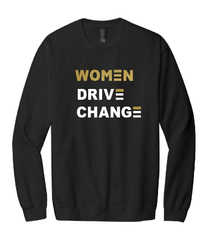 Statement Sweatshirt - Women Drive Change - BLK Hoodie with Neon Bright Vibrant