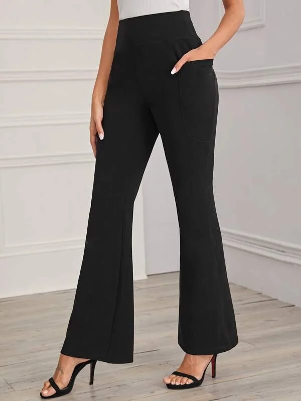 Flare Leg Pocket Patched Pants Elegant Dress Pants