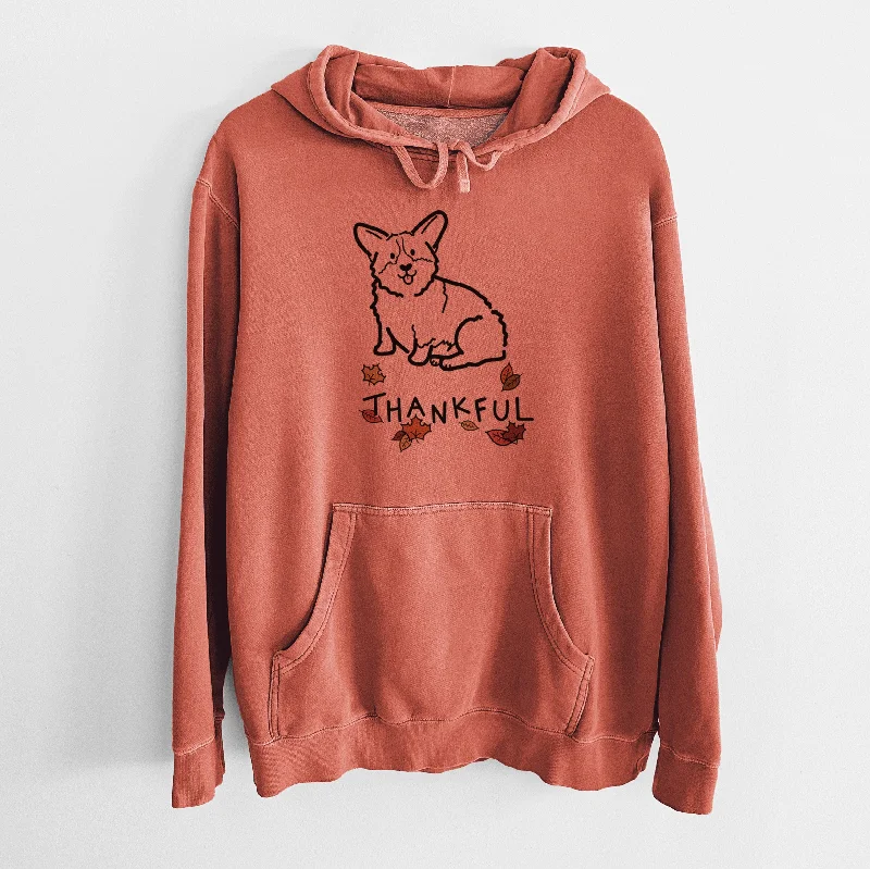 Thankful Pembroke Welsh Corgi - Millie - Unisex Pigment Dyed Hoodie Hoodie with Exposed Zipper Edgy Industrial