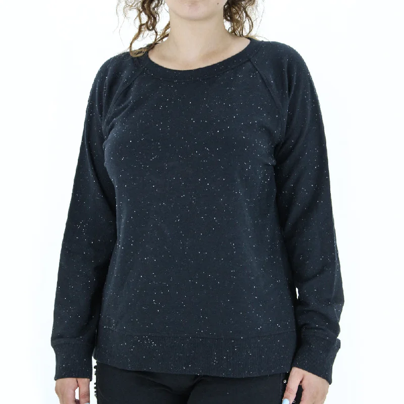 Women's Speckled Sweatshirt,Black Hoodie with Front Slit Layering Stylish