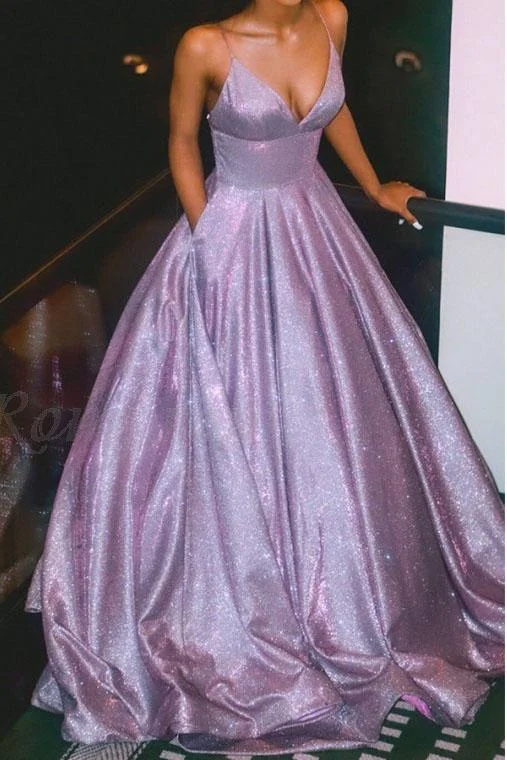 A-Line Spaghetti Straps Long Prom Dress Glitter Lilac Evening Dress DMQ89 Tunics Versatile all-occasion