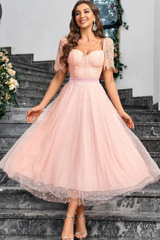Pink A Line Maxi Formal Dress With Lace Tunics Winter warm