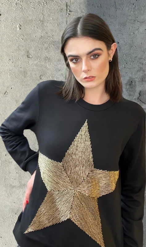 Any Old Iron Goldie Beaded Sweatshirt Hoodie with Batwing Sleeves Loose Dramatic